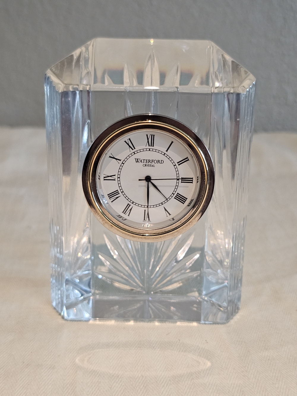 Waterford Crystal Time Pieces Colonnade Desk Clock/ Paperweight Gold-Tone Bezel